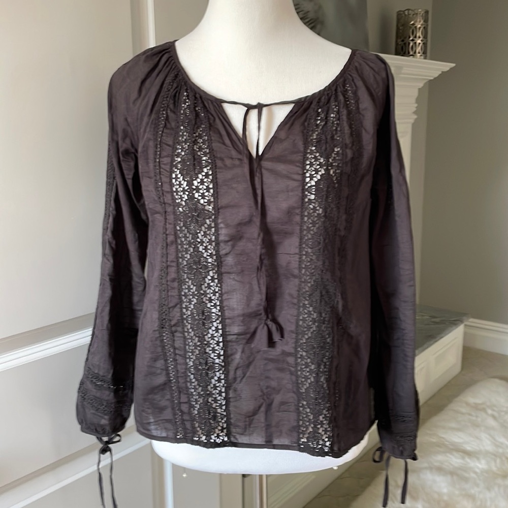 Love Shack Fancy Peasant Top Blouse Black